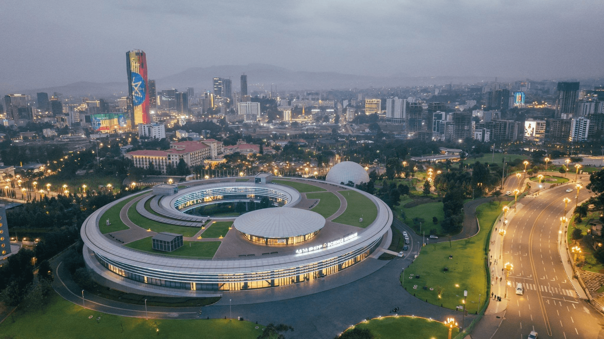 Addis Ababa aerial view at dusk